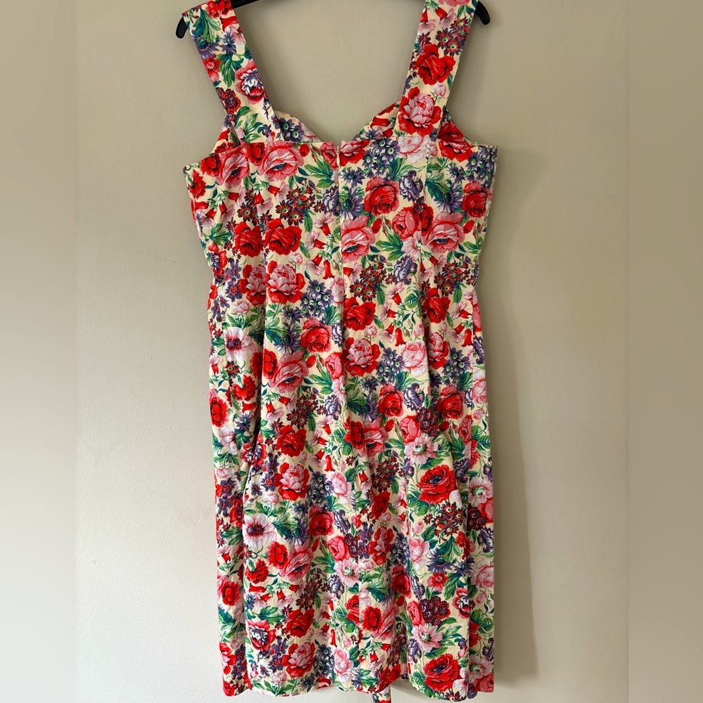 J. Peterman Retro Pink Floral 100% Cotton Midi Dress Sz 12 - Picture 3 of 12